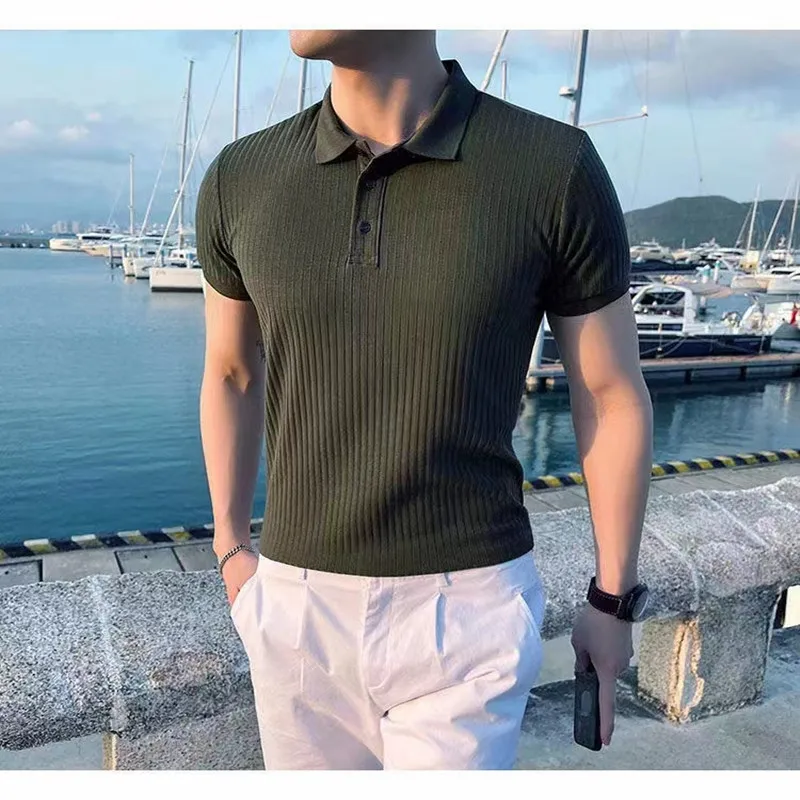 

Cotton solid color men's Polo shirt casual lapel men's shirt fashion street Polo shirt2023