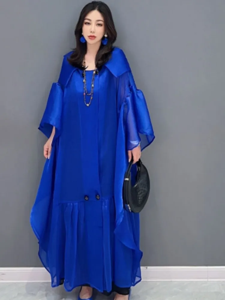 

URIOR 2023 летнее Новое Женское свободное платье модный кардиган индивидуальное синее и красное плиссированное модное платье для девушек