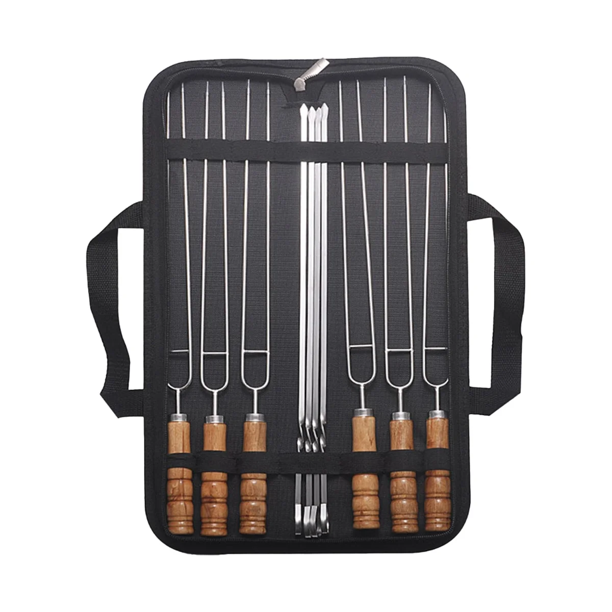 

10 PCS/Set Stainless Steel Wire BBQ Skewers Wood Handle Grill Roasting Sticks Outdoor Camping BBQ Tools Storage Bag Kit