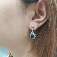 santa clara s925 silver stud earrings 3 carats cultivated emerald retro niche design lady dangling earrings earrings q3