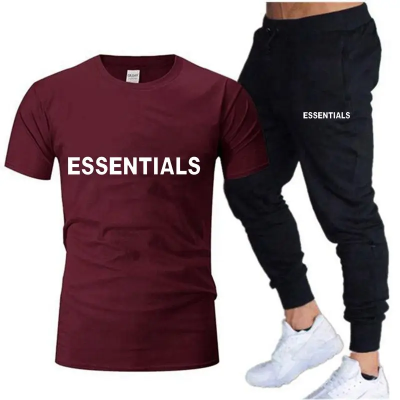 T-shirt Set 2-Piece Letter Short Sleeve+Long Pants Set Round Neck Sportswear Jogging Set Men's 2023 New