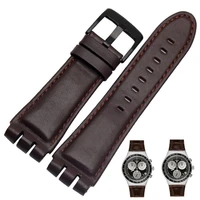 new high quality mens soft waterproof leather strap strap black brown leather bracelet suitable for swatch strap 23mm