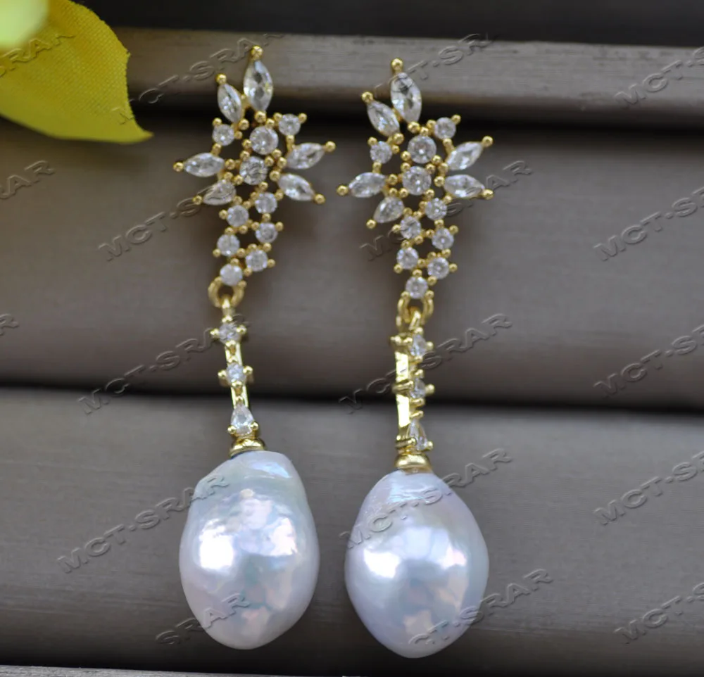 

MTC·STAR Z12037 Luster 2" 18mm White Teardrop Baroque Keshi Reborn Pearl Dangle Earring