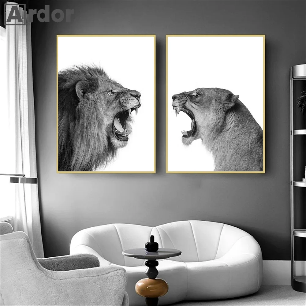 

Wild Lion And Lioness Poster Canvas Painting Black And White Animal Print Posters Nordic Wall Art Picture Living Room Home Decor