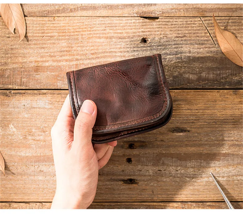 Vintage high-quality genuine leather men's women's coin purse simple luxury first layer cowhide female thin small money bag