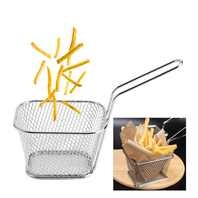 

French Fries Chips Basket Portable Stainless Steel Frying Basket Fried Chicken Snacks Chip Strainer Potato Colander Tool