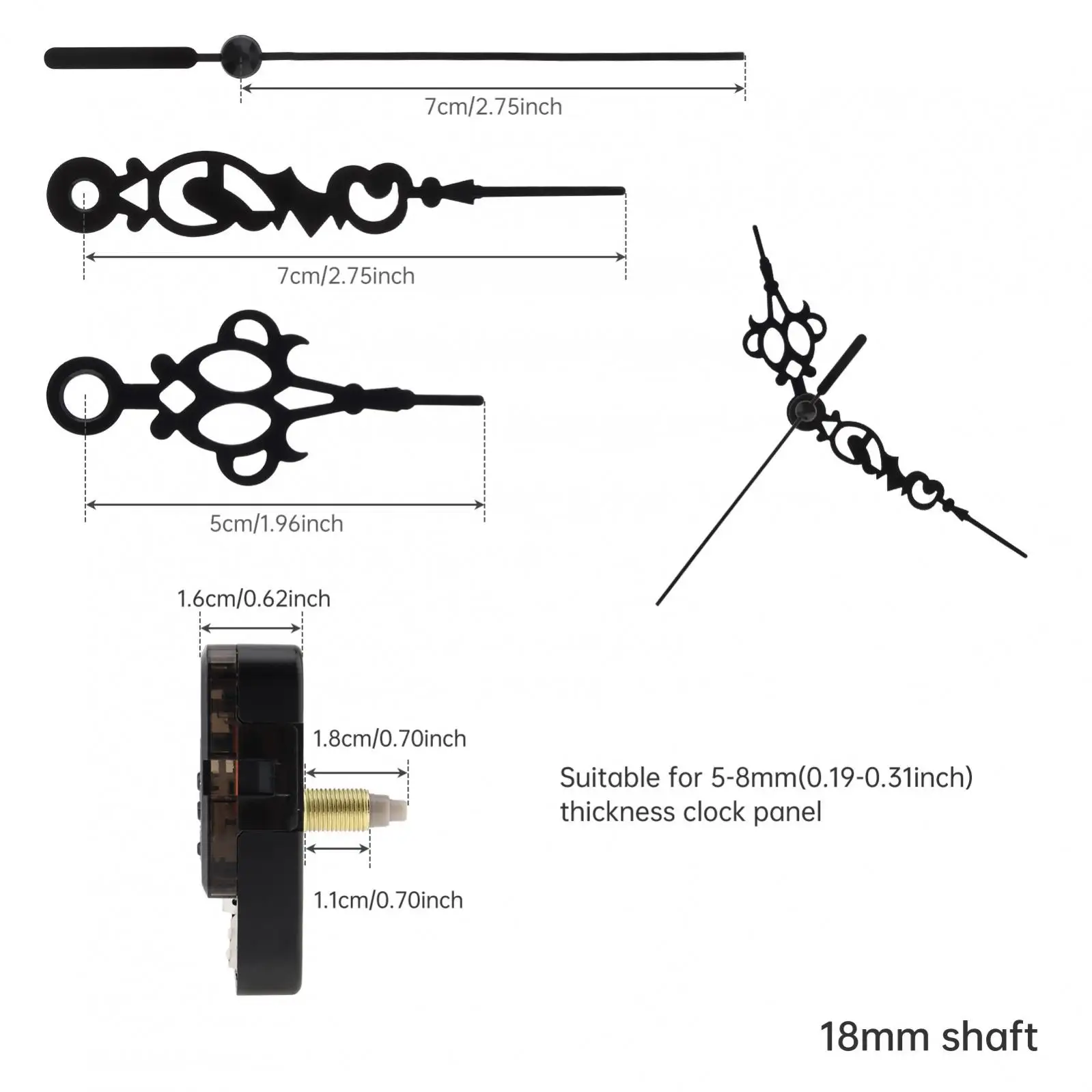 Кварцевый бесшумный механизм для часов с черными стрелками для творчества часовой механизм со стрелками в блистере