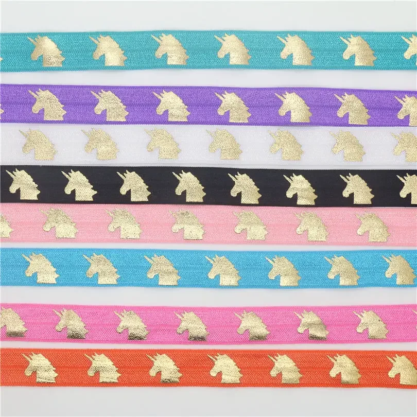 DHK 5/8 ''фольга золотой единорог с принтом складная эластичная повязка на