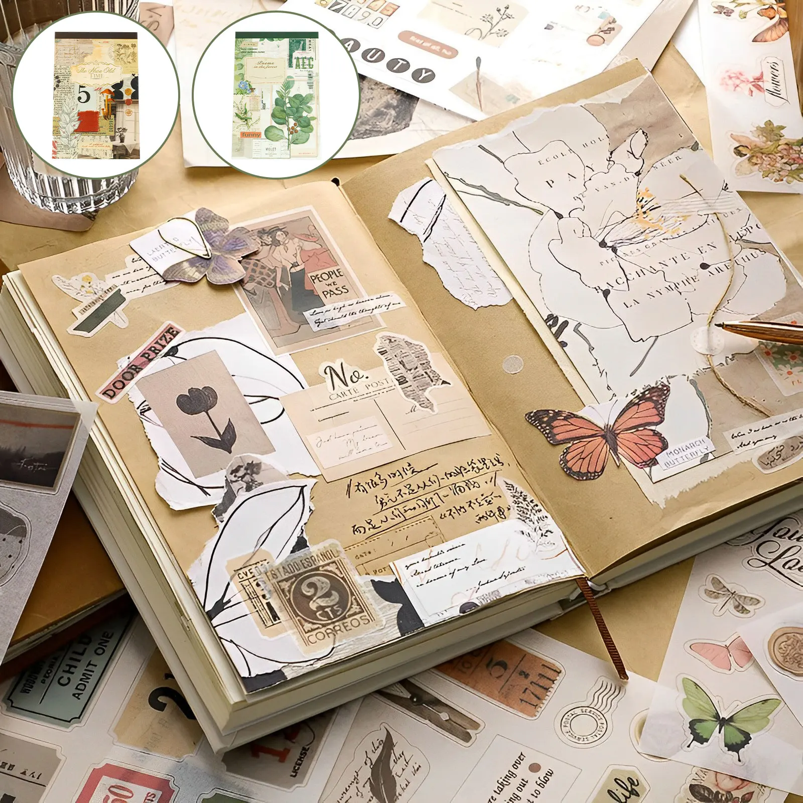 

400Pcs Vintage Scrapbooking Sticker Set Retro Journaling Supplies Aesthetic Decorative Stickers Washi DIY Art Craft Retro People