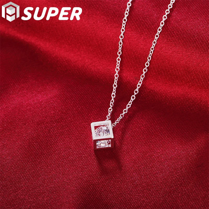 

925 Sterling Silver 18 Inch Cubic AAA Zircon Pendant Necklace For Women Fashion Wedding Party Charm Jewelry