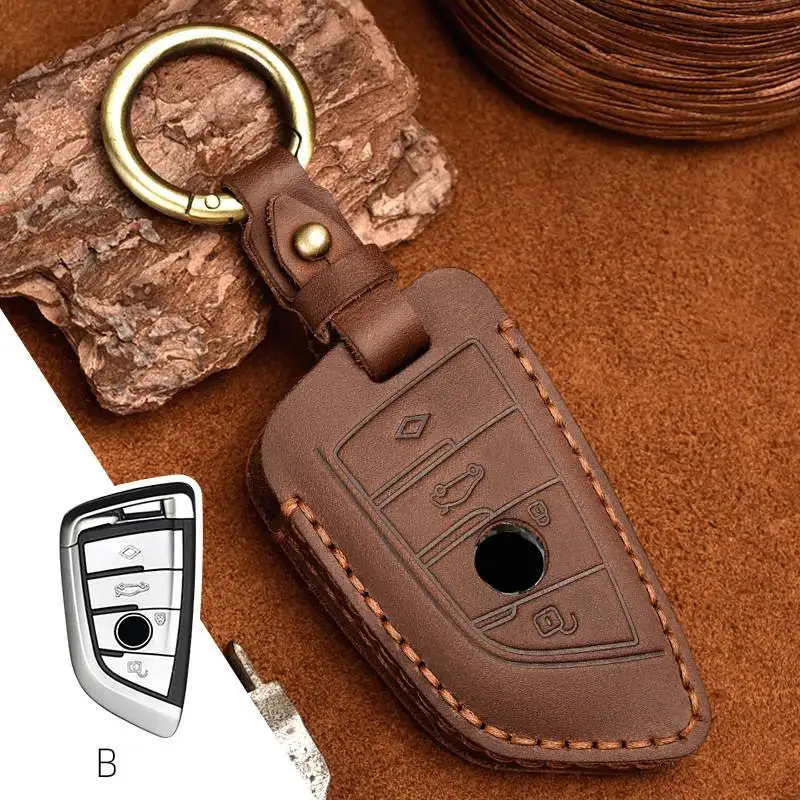 

For Leather Car Key Cover Case Fob for BMW Series 3 5 530Li 325li 528li 530 730 X1 X2 X3 X4 X5 X6 Keychain Holder Bag Keyring