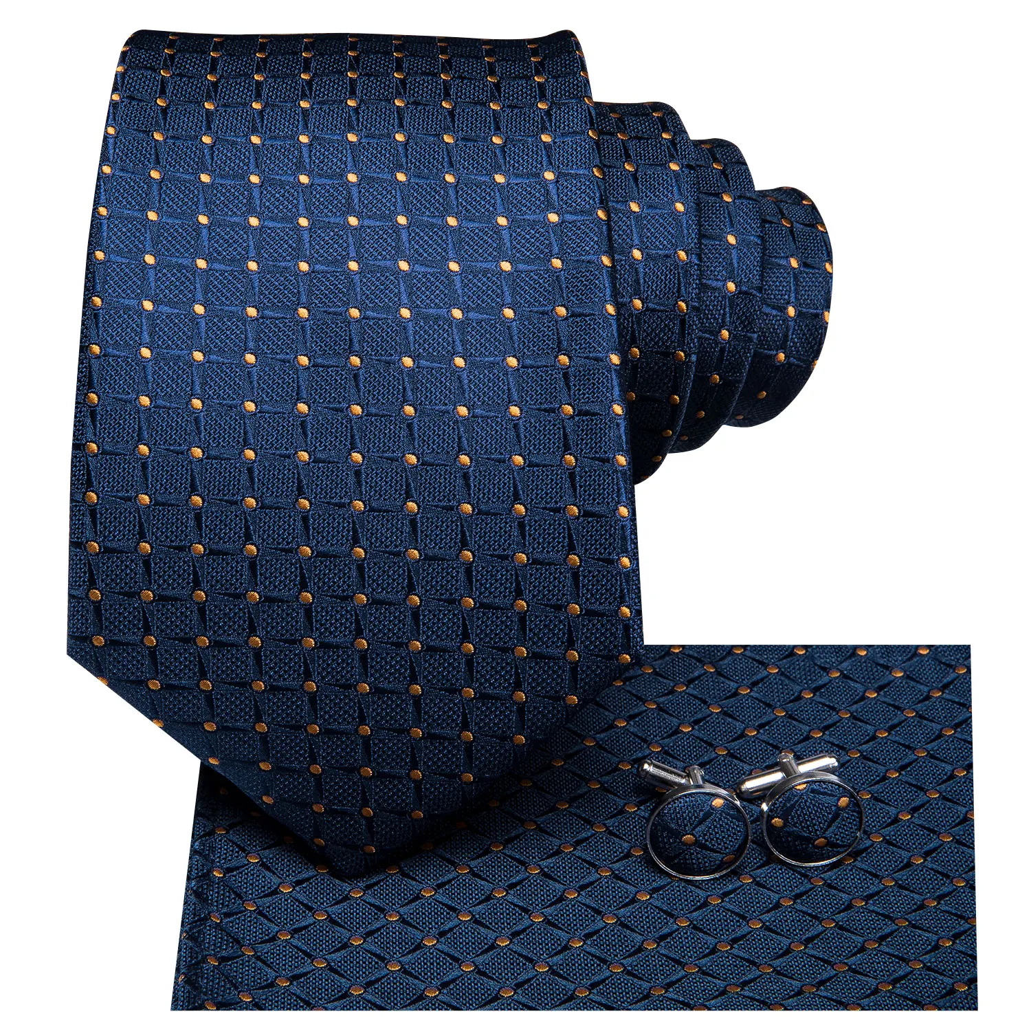 Navy Blue 63inches Silk Mens Tie Set Extra Long Ties for Men Handkerchief Woven Classic Mens 160cm Necktie Pocket Square Hi-Tie images - 6