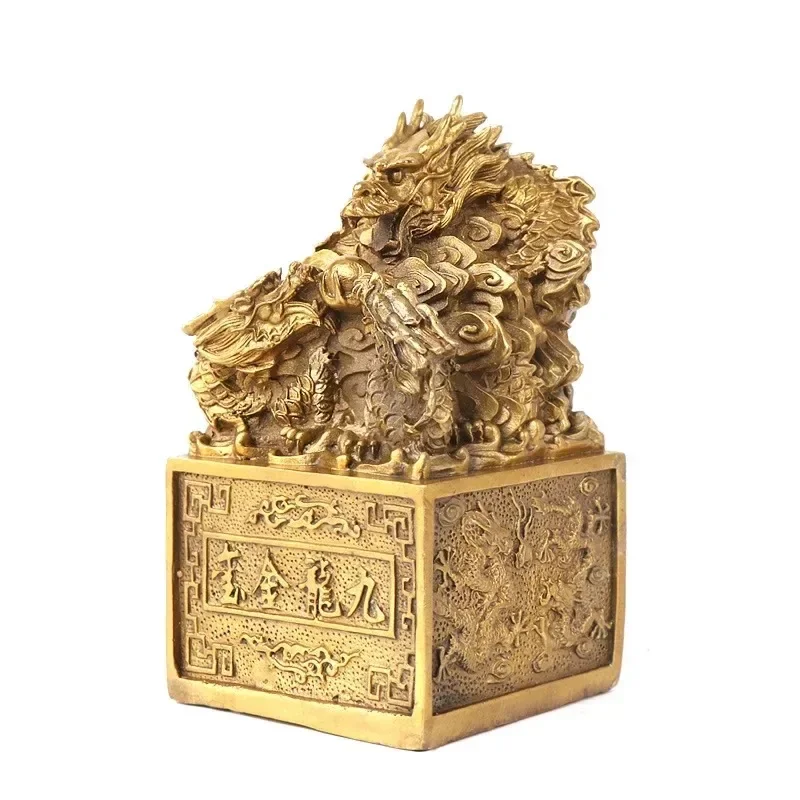 Украшение печать Kowloon Золотая Император Нефритовая Голова дракона Чистая медь