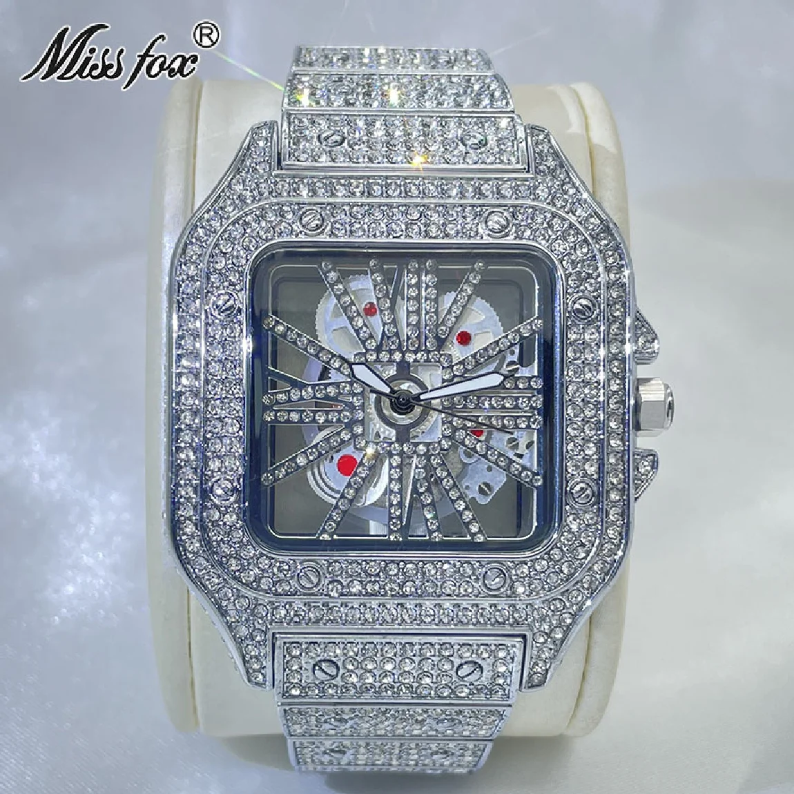 

Hip Hop Men Stainless Steel Watches Waterproof Hollow Out New Clock MISSFOX Diamond Fashion Quartz WristWatch Gift Free Shipping