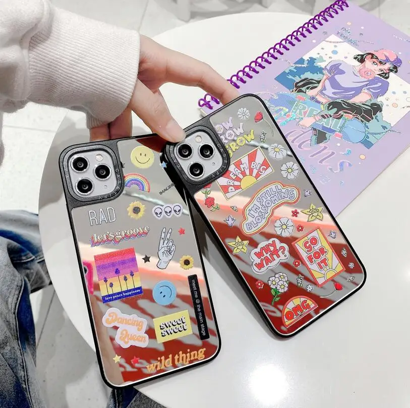

Mirror Rainbow Flowers Fashion Phone Cases For iPhone 13 12 11 Pro Max XR XS MAX 8 X 7 SE 2020 Lady Girl Shockproof Soft Case