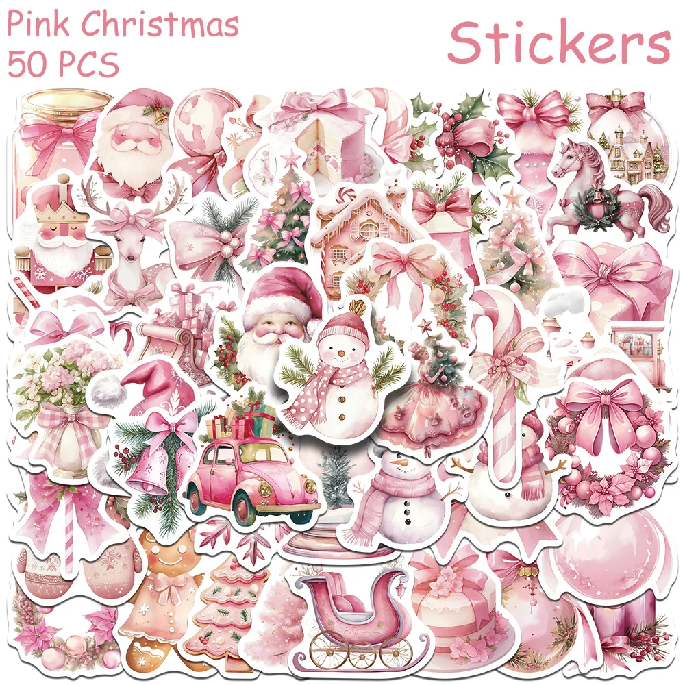 

50 шт. розовые рождественские наклейки с граффити, наклейки для телефона, ноутбука, багажа, холодильника, сделай сам, эстетические наклейки с героями мультфильмов