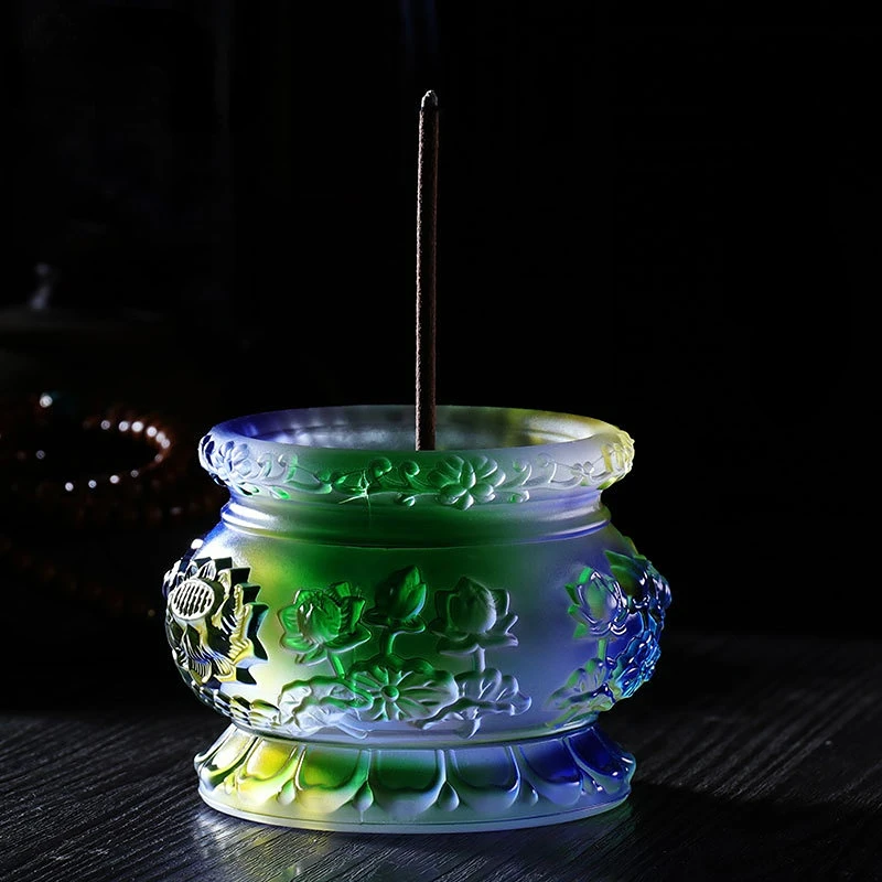 

Colorful Glazed Lotus Incense Burner for Buddha's Home Indoor Incense Burner To Worship Aromatherapy Incense Line Incense Burner