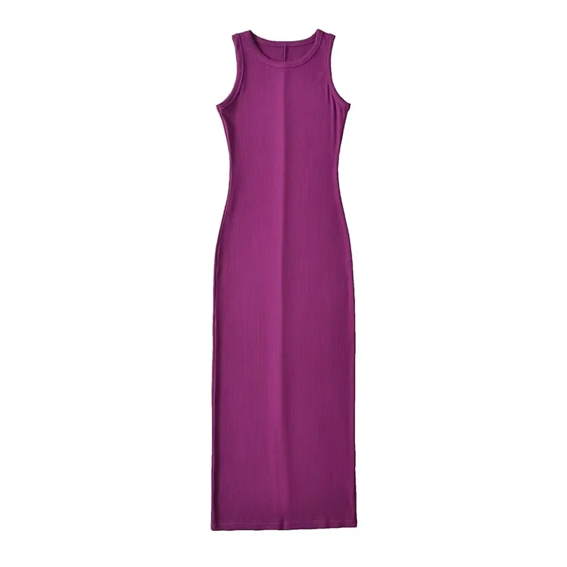 Длинное облегающее платье-футляр с круглым вырезом без рукавов