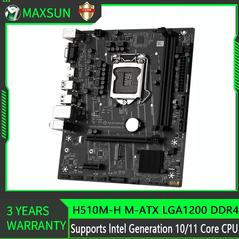 MAXSUN Motherboard Challenger H510M-H LGA1200 M-ATX USB3.1 SATA 3.0 PCI-E Support intel 10 11 Core Dual channel DDR4 Desktop