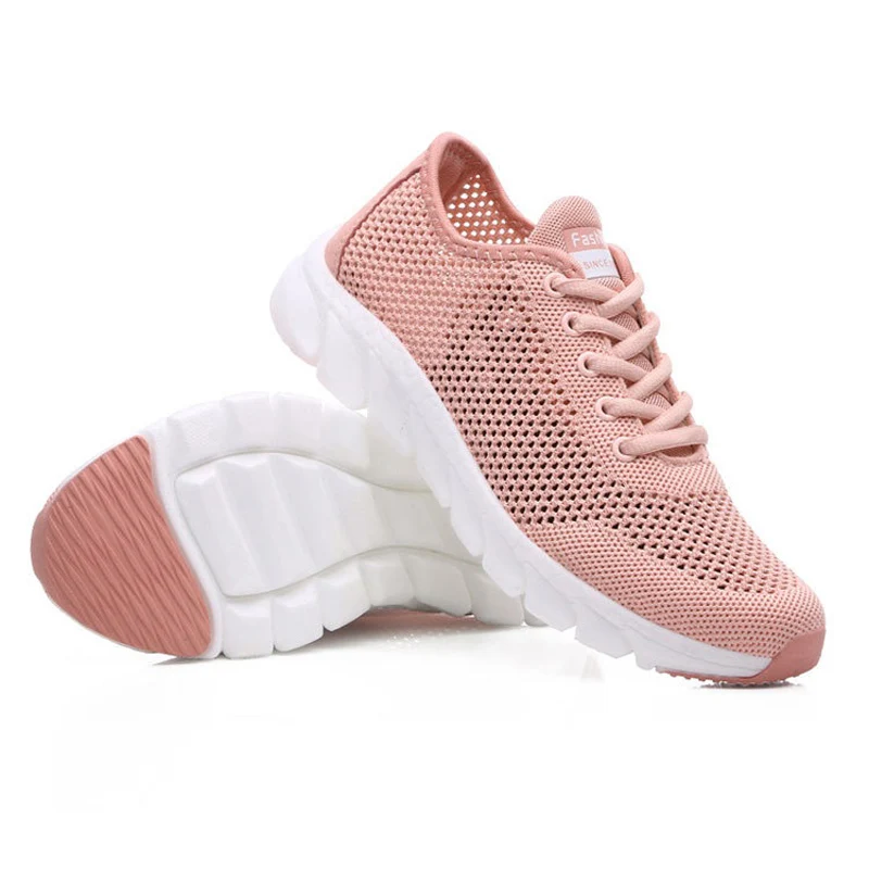 Fahsion Sneakers for Women Breathable Mesh Light Hiking Running Flat Shoe Solid Color Lace Up Gymnasium Sport Footwear In Summer