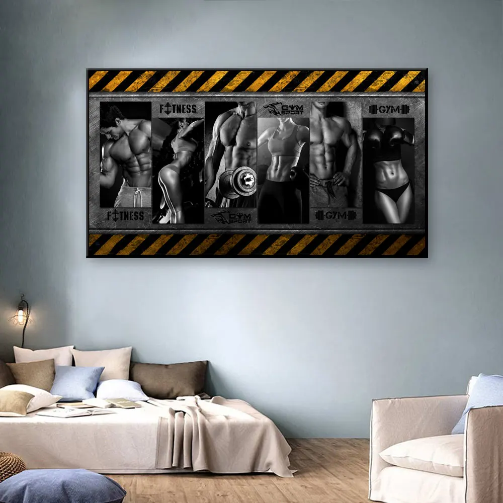 Мужские и женские мужские Плакаты для бодибилдинга печать на холсте настенное