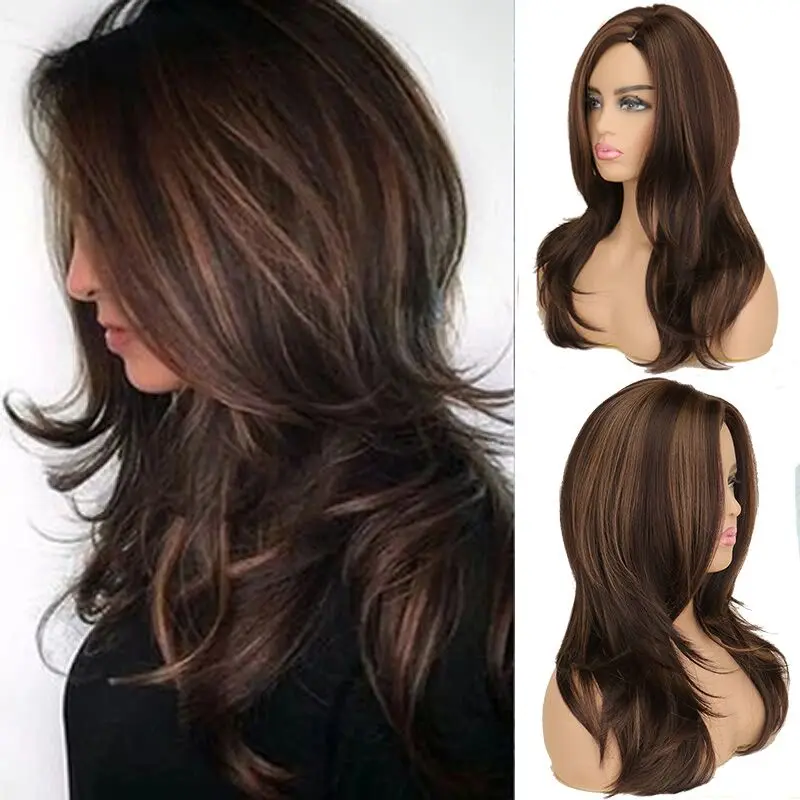 

SuQ Women Wavy Wig Hair Synthetic Daily Wear Non-Reflective Black Natural For Women Cosplay Brown Black Heat Resistant Wigs