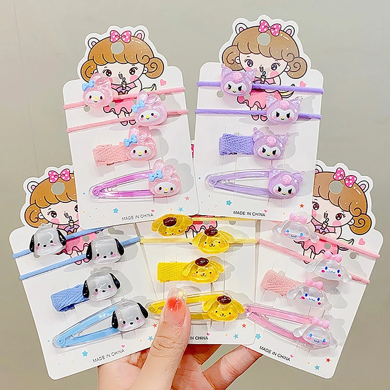 

1Set Sanrio Series Cartoon Anime Kuromi Melody Cinnamon Pudding Pacha Dog Cute Kids Barrettes Headband Bangs Broken Hair BB Clip