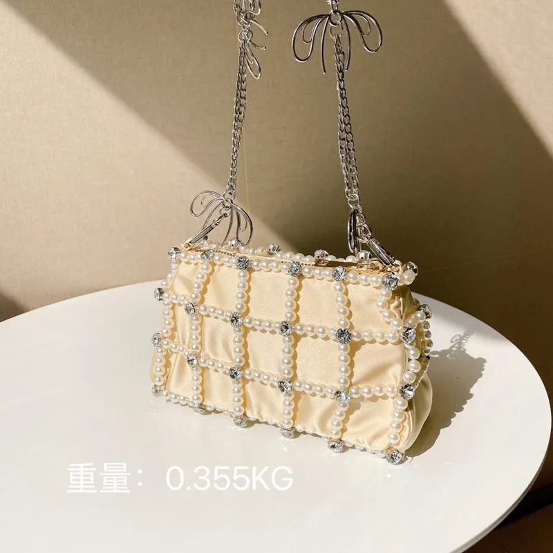 Bag women 2022 new Korean net red rhinestone pearl chain small square bag mobile phone fashion shoulder messenger |