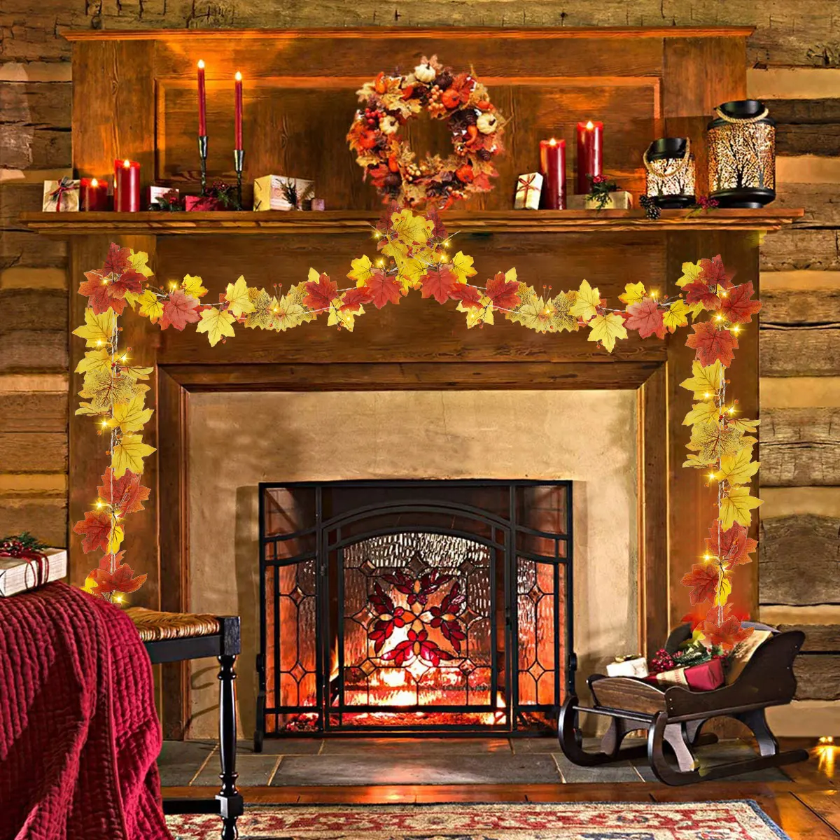 

Гирлянда с кленовыми листьями s Осенняя гирлянда с листьями общее освещение 9,8 футов 20 светодиодов с 2 режимами работа от батарейки осенние к...