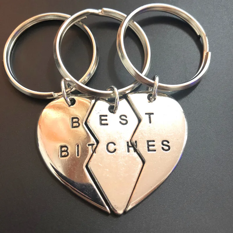 

3 / Set New Heart Broken Best Bitches Forever Keychain Key Ring Jewelry Gift for A Female Friend