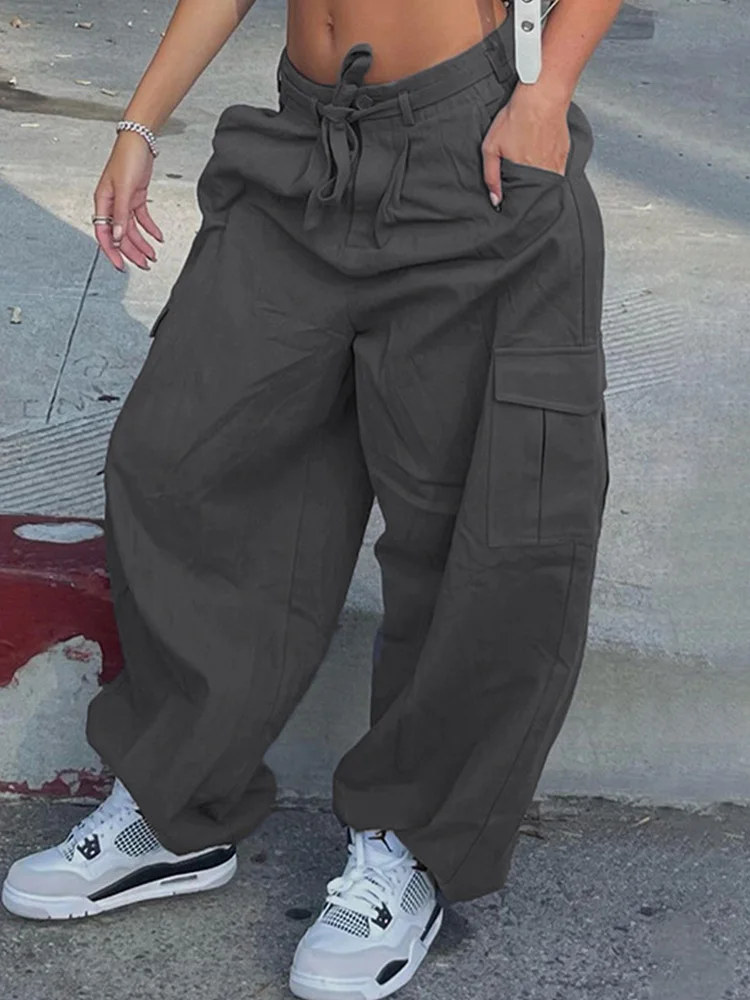 

Брюки-карго женские с заниженной талией, на шнуровке, с карманами