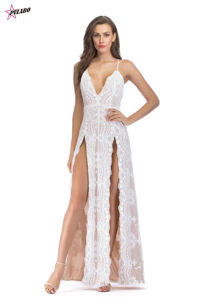 

High Split White Mermaid Prom Spaghetti Straps Lace Evening Gowns Overskirt Sweep Train Vestido De Vestidos Fiesta Female Dress