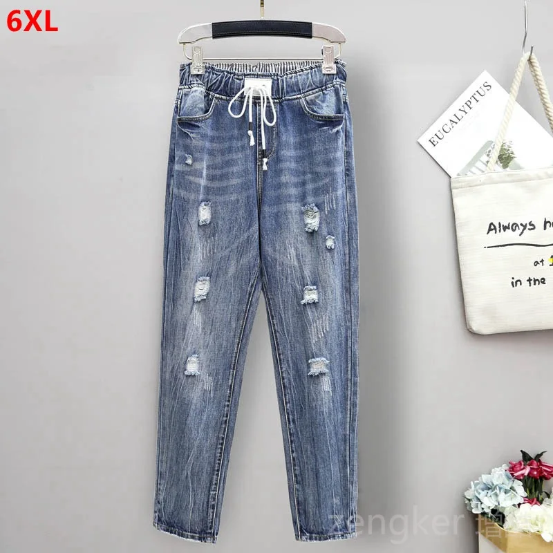 

Thin jeans women's loose harem pants sister trousers 5XL 6XL high waist pants plus size ripped jeans for women denim jeans
