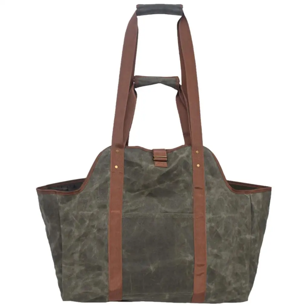 

Waterproof Wax Canvas Tote Log Carrier Firewood Organizer Hearth Bag for