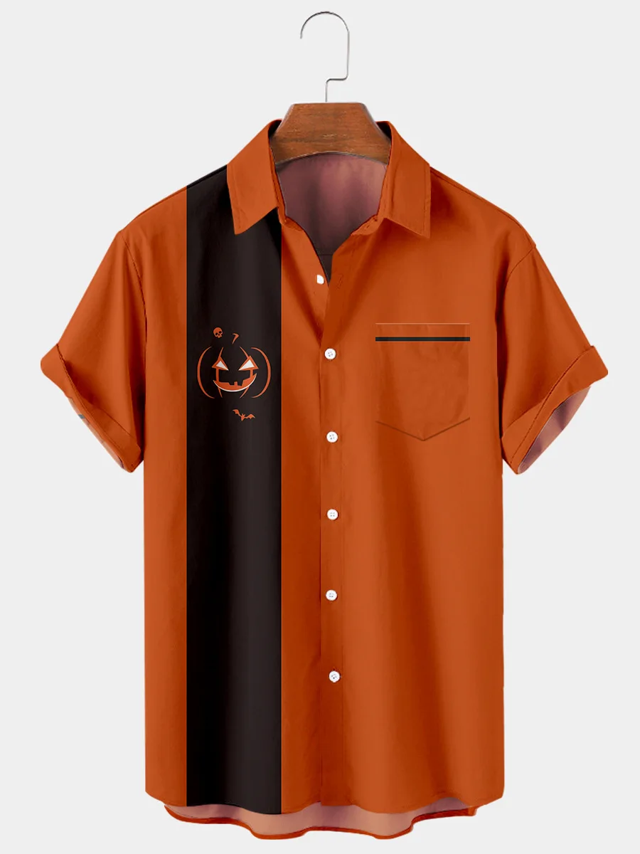 

2021 New Halloween stripe 3D Digital Printing Trendy Wide Shirt for men