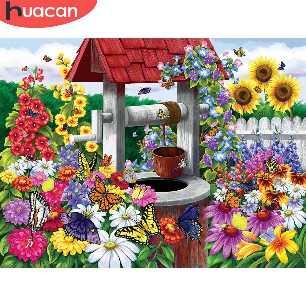 

HUACAN Diamond Mosaic Flower Sunflower 5D DIY Diamond Painting Butterfly Full Embroidery Cross Stitch Kits Home Decor Gift