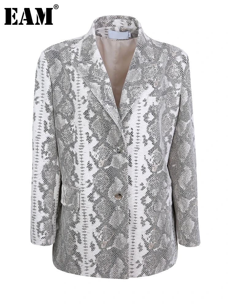 

[EAM] Loose Fit Apricot Pattern Pu Leather Big Size Jacket New Lapel Long Sleeve Women Coat Fashion Spring Autumn 2023 1DF1239