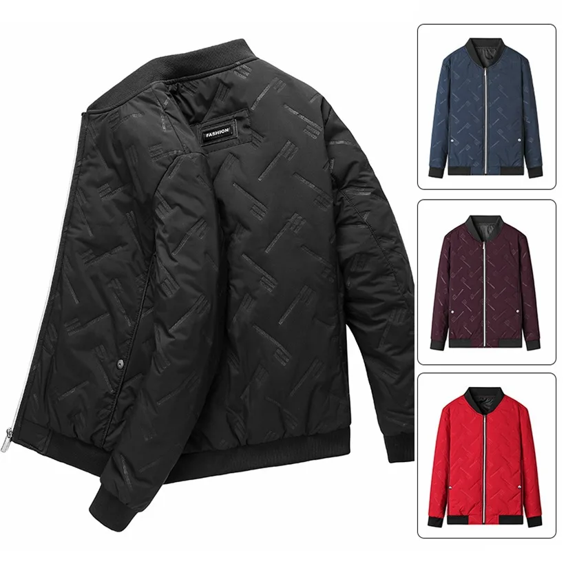 Men's Simple Baseball Uniforms Autumn and Winter Large Size Solid Color Thermal Jacket Youth All-match Cotton Outerwear