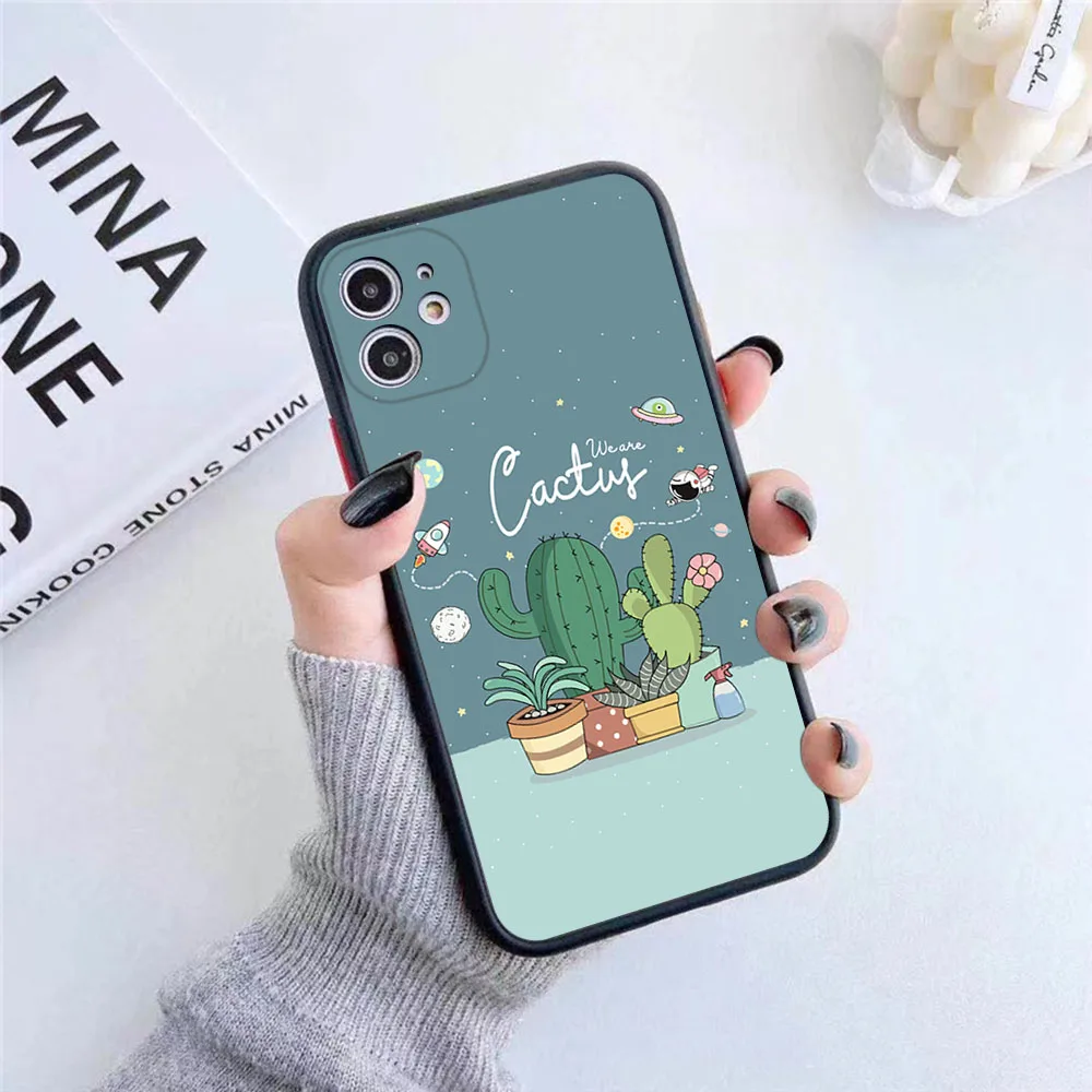 Для iphone 16 15 Pro 14 13 12 Mini 11 7 8 Plus XS Max XR Tropical Cactus Plants Мультяшные матовые полупрозрачные