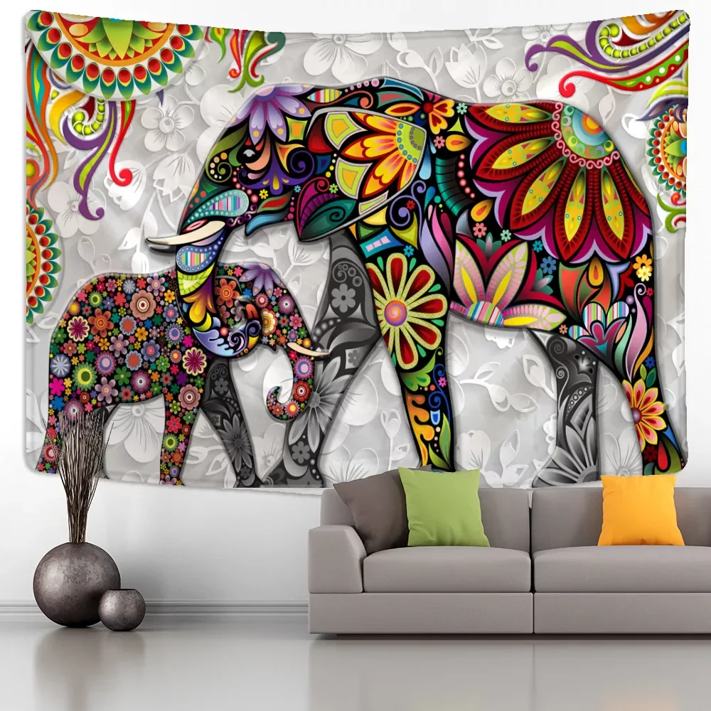 

Mural Elephant Tapestry Wall Hanging Bohemian Hippie Bedroom Background Cloth Printing Home Decor