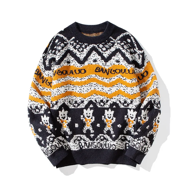 

Свитер мужской свободного покроя с круглым вырезом и креативным рисунком