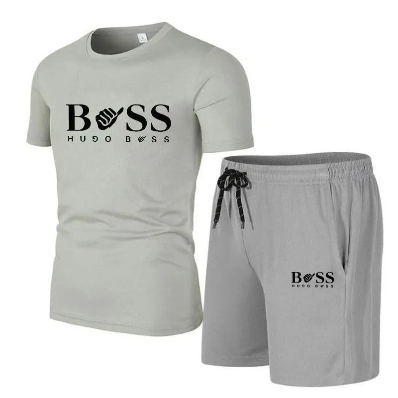 Summer Popular Men's T-shirt+Shorts Suit Men's Sports Suit Brand Printing Casual Fashion Short-sleeved T-shirt Set Men Clothing