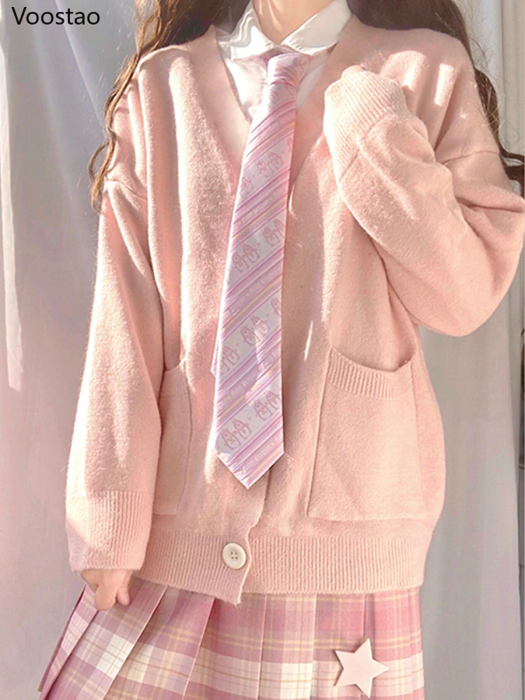 

Sweet JK Cardigan Girls Casual Loose Knitted Sweater Coat Japanese Student School Uniform Tops Women Fashion Harajuku Knitwear