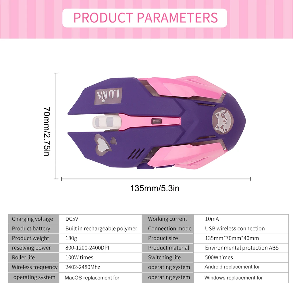 

Мышь компьютерная игровая беспроводная аккумуляторная, 2400 DPI, USB