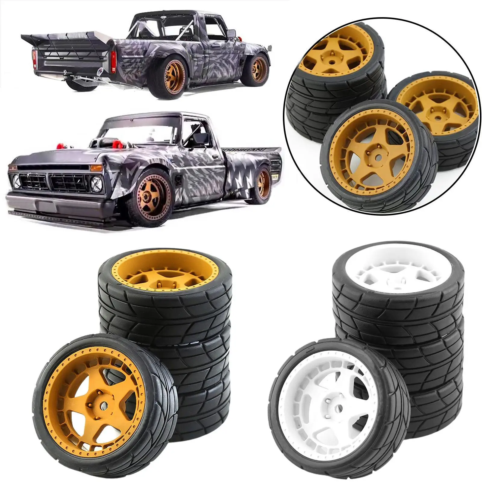 

4pcs 65mm Plastic Wheel Rim Rubber Tire For 1/10 RC Rally On-Road Racing TAMIYA TT02 XV01 HSP 94123 HPI KYOSHO WLtoys