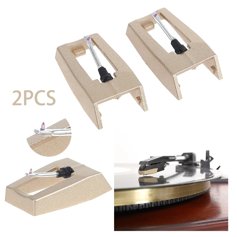 2PCS  Turntable Phonograph Diamond Stylus Needles For Gramophone Record Golden