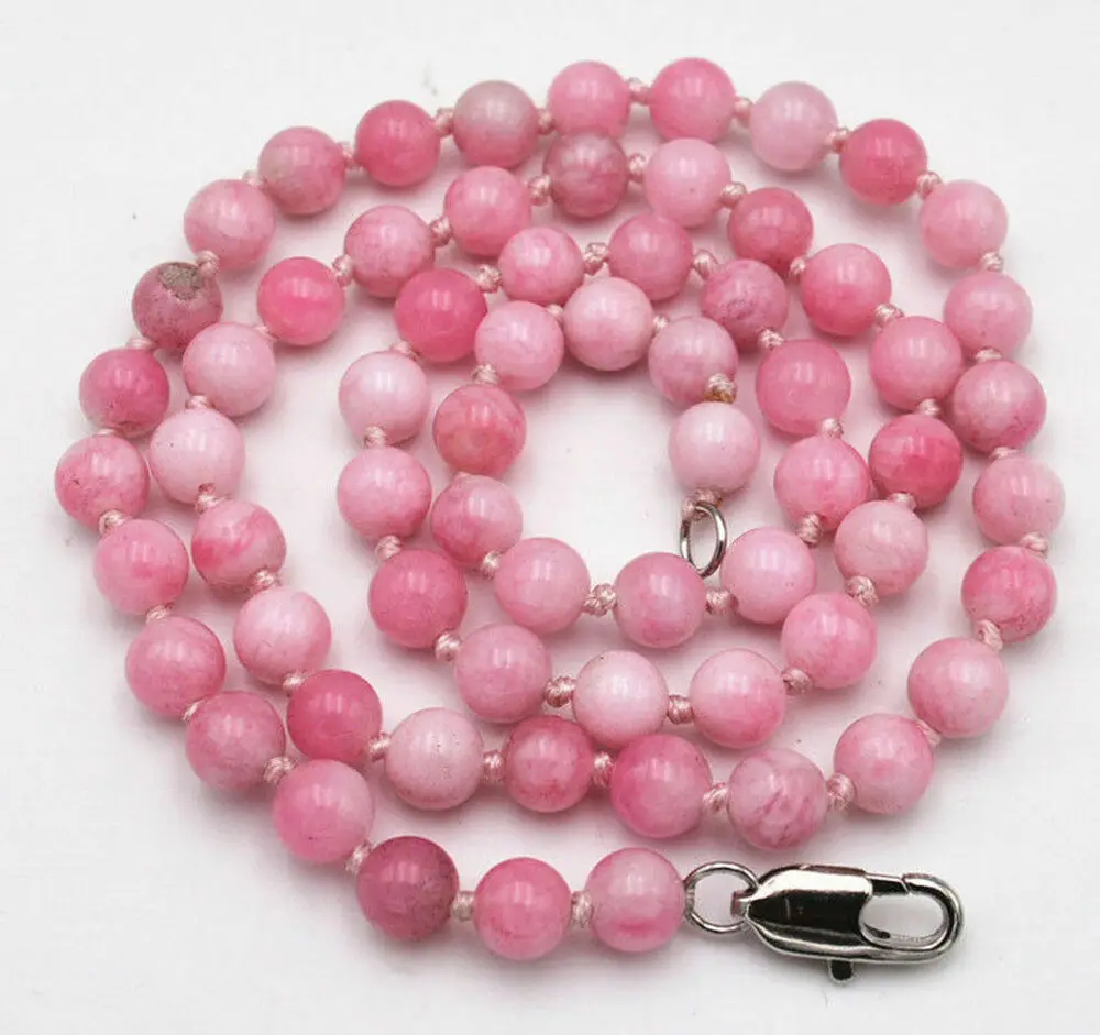 

Beautiful Natural 6mm Pink Snowflake Jade Gemstone Round Beads Necklace 18" AAA