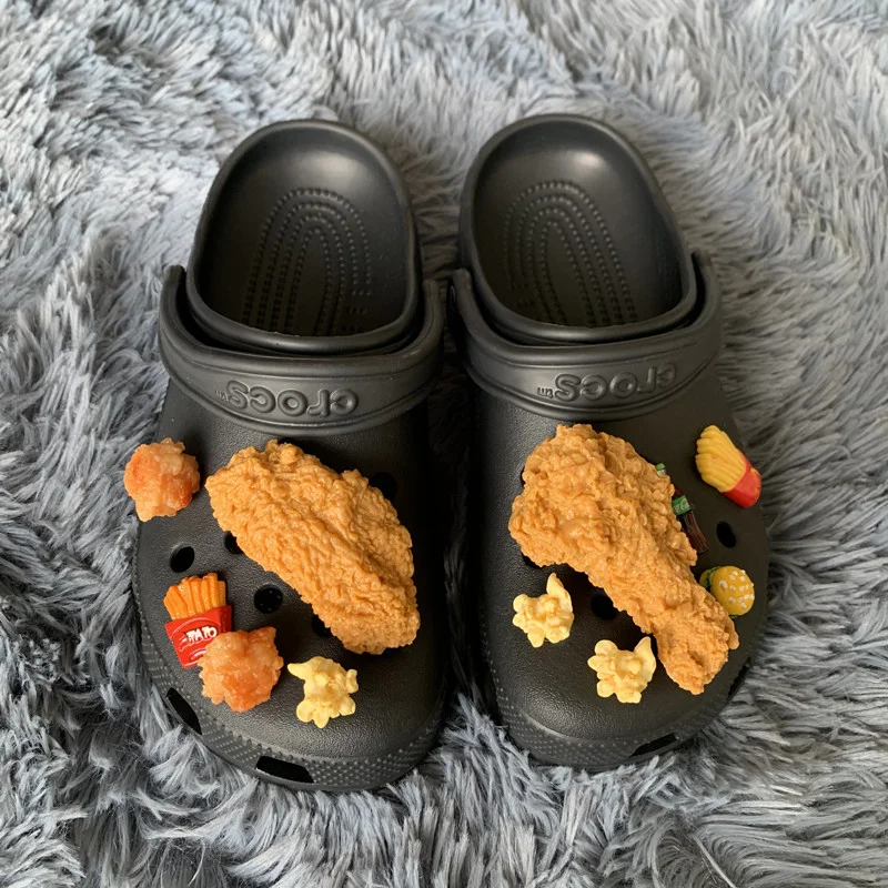 Simulation Food Croc Charms Designer DIY Chicken Fries Sushi Oyster Shoes Decaration for Croc Jeans Badges Clogs Gifts Wholesale