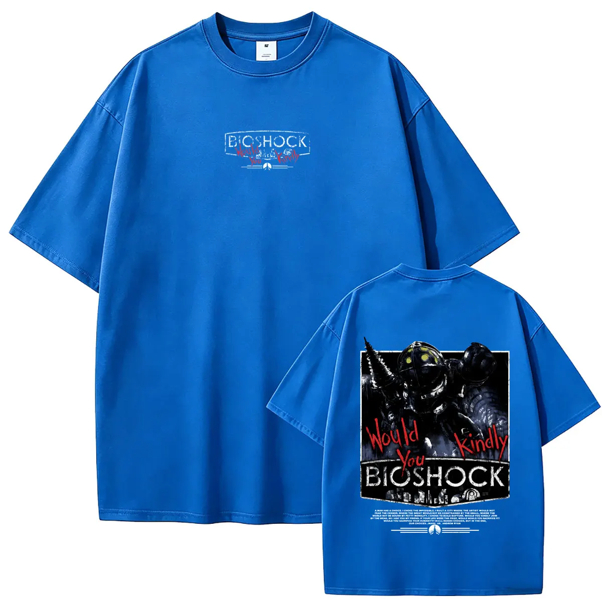 Фото Классическая стрелялка Bioshock: футболка с графическим принтом, модная унисекс-модель оверсайз, уличная одежда, мягкие хлопковые футболки для мужчин и женщин №3
