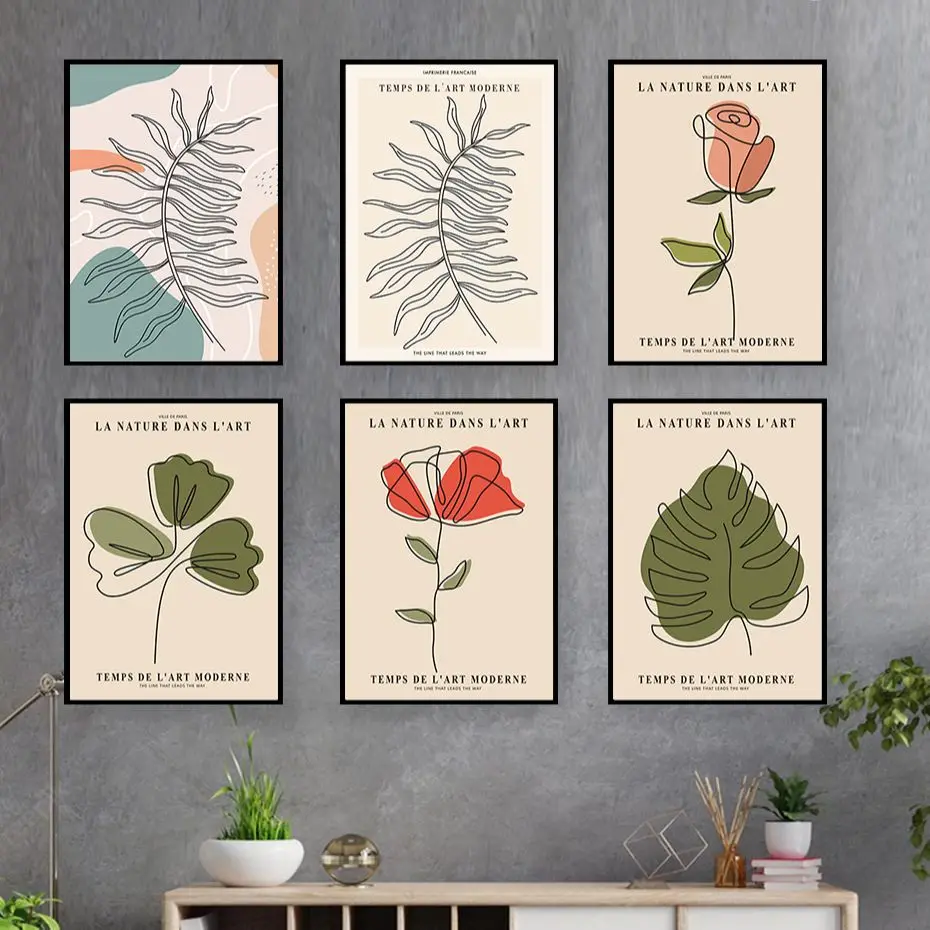 

Abstract Green Plant Leaves Painting one single Line Art Home Wall Decoration Tropical Wall Art Pictures Canvas Painting Posters